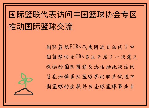 国际篮联代表访问中国篮球协会专区推动国际篮球交流